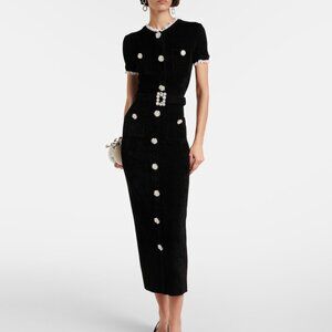 Self-Portrait Crystal-embellished chenille midi dress